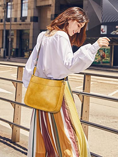 Caitina Cross Body Bag Vegan Leather Hobo Handbags Designer Crossbody Purses Bucket Bag For Women with 2 Adjustable Strap(Yellow)