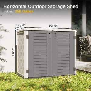 EAST OAK Outdoor Storage Shed, Waterproof Resin Tool Shed with Double Doors and Padlock, 34Cu.ft Horizontal Outdoor Storage Cabinet for Garden, Patio, Backyard, 4×2.5×3.4 FT