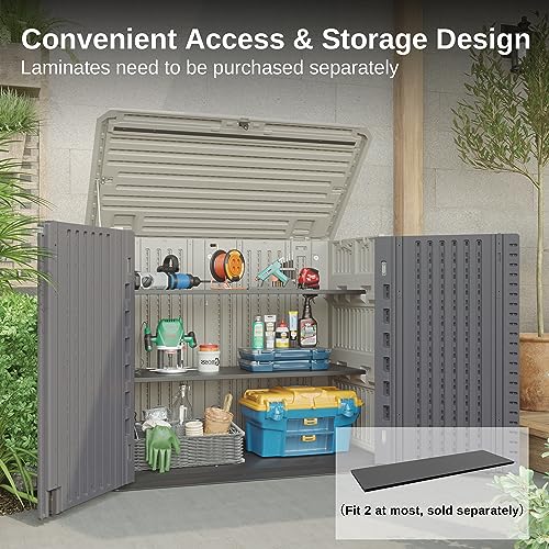 EAST OAK Outdoor Storage Shed, Waterproof Resin Tool Shed with Double Doors and Padlock, 34Cu.ft Horizontal Outdoor Storage Cabinet for Garden, Patio, Backyard, 4×2.5×3.4 FT