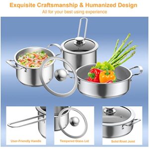 Stainless Steel pots and pans set, 6 Piece Nonstick Kitchen Induction Cookware Set,Works with Induction/Electric and Gas Cooktops, Nonstick, Dishwasher