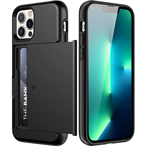 JETech Wallet Case for iPhone 13 Pro 6.1-Inch with Card Holder, Dual Layer Shockproof Protective Phone Cover, Sliding Hidden Slot (Black)