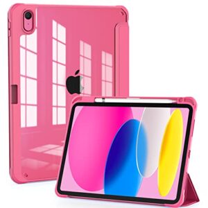 okp for new ipad 10th generation case 2022, ipad 10.9 inch case with trifold stand, auto wake/sleep, ipad 10 gen protective cover with slim lightweight clear pc back shell for women men, rose red