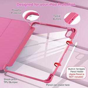 OKP for New iPad 10th Generation Case 2022, ipad 10.9 inch Case with Trifold Stand, Auto Wake/Sleep, ipad 10 gen Protective Cover with Slim Lightweight Clear PC Back Shell for Women Men, Rose Red