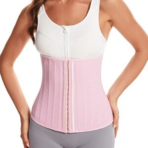 LARTIGUE Latex Waist Trainer for Women 25 Steel Boned 3 Hook Hourglass Body Shaper Corsets Cincher,Pink S