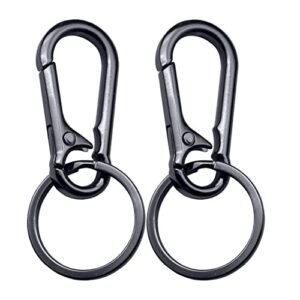 2pieces key ring keychain keyclips for keychains, key chain rings carabiner heavy duty with metal for men women(black)