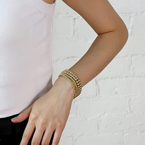 BUREI Gold Bead Bracelets for Women Stackable Gold Bead Bracelet for Women Dainty Elastic Stretch Gold Bracelets for Girls Gift (Gold Bead 5PCS)