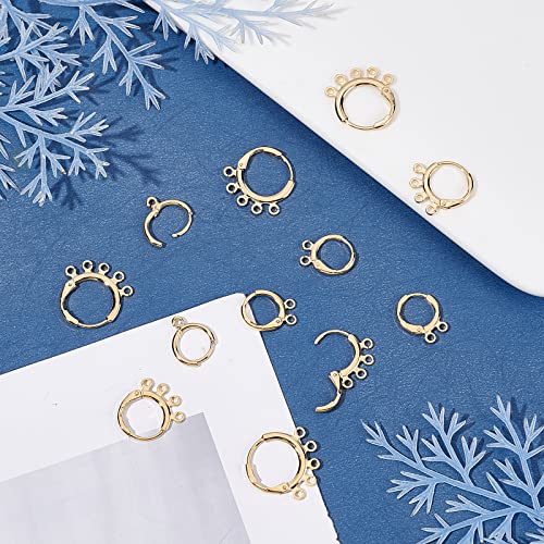 SUPERFINDINGS 40Pcs 4 Styles Brass Leverback Earring Findings Brass Huggie Hoop Earrings Real 24K Gold Plated Earring Hooks for Jewelry Making Crafting Hole: 1~1.5mm Pin: 0.5~1mm