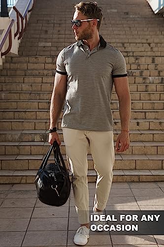 Merino Wool Polo Shirt Men - Anti-Odor 100% Merino Wool Shirts for Men Short Sleeve Breathable (Medium, Heathered Grey Polo)