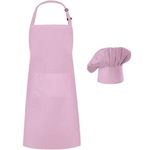 hyzrz chef apron hat set, chef hat and kitchen adult adjustable baker costume apron for men and women father's gift (pink)