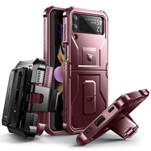 Dexnor Shockproof Case for Samsung Galaxy Z Flip 3 5G,Rugged Bumper Protective Case with Foldable Kickstand, Holster Cover with 360°Rotatable Belt Clip,Maroon Red