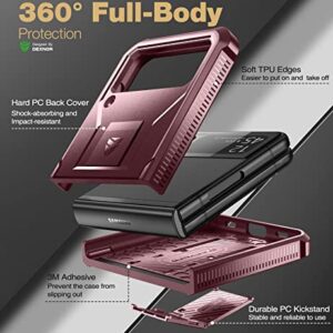 Dexnor Shockproof Case for Samsung Galaxy Z Flip 3 5G,Rugged Bumper Protective Case with Foldable Kickstand, Holster Cover with 360°Rotatable Belt Clip,Maroon Red