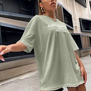 Cozyease Women's Letter Print Oversized Short Sleeve Round Neck Casual T Shirt Top Mint Green M