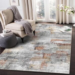vivorug washable rug, ultra soft area rug 8x10, non slip abstract rug foldable, stain resistant rugs for living room bedroom, modern fuzzy rug (gray/rust, 8'x10')