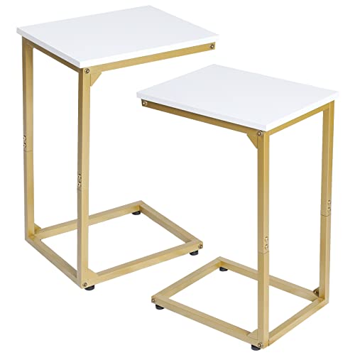 AMHANCIBLE C Shaped Side Table Set of 2, Couch Tables End Table That Slide Under, for Small Space, TV Trays for Living Room, Bedroom, Metal Frame, Acent Golden White HET02GWT