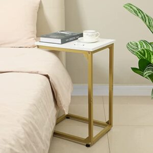 AMHANCIBLE C Shaped Side Table Set of 2, Couch Tables End Table That Slide Under, for Small Space, TV Trays for Living Room, Bedroom, Metal Frame, Acent Golden White HET02GWT