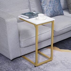 AMHANCIBLE C Shaped Side Table Set of 2, Couch Tables End Table That Slide Under, for Small Space, TV Trays for Living Room, Bedroom, Metal Frame, Acent Golden White HET02GWT