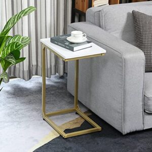 AMHANCIBLE C Shaped Side Table Set of 2, Couch Tables End Table That Slide Under, for Small Space, TV Trays for Living Room, Bedroom, Metal Frame, Acent Golden White HET02GWT