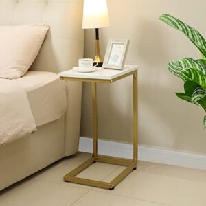 AMHANCIBLE C Shaped Side Table Set of 2, Couch Tables End Table That Slide Under, for Small Space, TV Trays for Living Room, Bedroom, Metal Frame, Acent Golden White HET02GWT