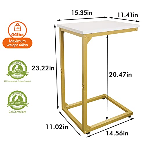 AMHANCIBLE C Shaped Side Table Set of 2, Couch Tables End Table That Slide Under, for Small Space, TV Trays for Living Room, Bedroom, Metal Frame, Acent Golden White HET02GWT