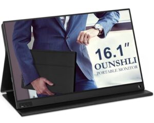 ounshli portable monitor for laptop 16.1 inch full hd 1080p dual computer monitor usb c hdmi with speakers, flat travel monitor for macbook pro ps4 ps5 pc, smart cover&screen protector included…
