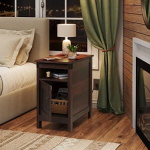 WLIVE End Table with Charging Station, Side Table with USB Ports and Outlets, Narrow Side Table for Small Spaces, Living Room, Couch, Nightstand with Storage, Espresso