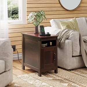 WLIVE End Table with Charging Station, Side Table with USB Ports and Outlets, Narrow Side Table for Small Spaces, Living Room, Couch, Nightstand with Storage, Espresso