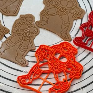 Set of 4 Ninja Turtle Raphael, Leonardo, Donatello & Michelangelo 6” Cookie Cutters and Molds Produced by 3D Kitchen Art