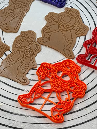 Set of 4 Ninja Turtle Raphael, Leonardo, Donatello & Michelangelo 6” Cookie Cutters and Molds Produced by 3D Kitchen Art