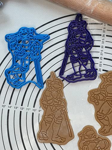 Set of 4 Ninja Turtle Raphael, Leonardo, Donatello & Michelangelo 6” Cookie Cutters and Molds Produced by 3D Kitchen Art