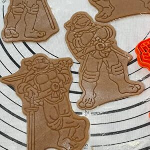 Set of 4 Ninja Turtle Raphael, Leonardo, Donatello & Michelangelo 6” Cookie Cutters and Molds Produced by 3D Kitchen Art