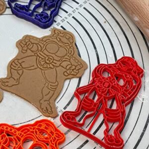 Set of 4 Ninja Turtle Raphael, Leonardo, Donatello & Michelangelo 6” Cookie Cutters and Molds Produced by 3D Kitchen Art