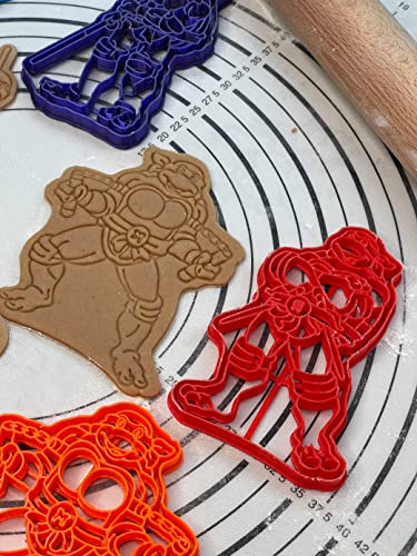 Set of 4 Ninja Turtle Raphael, Leonardo, Donatello & Michelangelo 6” Cookie Cutters and Molds Produced by 3D Kitchen Art