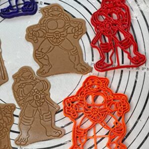 Set of 4 Ninja Turtle Raphael, Leonardo, Donatello & Michelangelo 6” Cookie Cutters and Molds Produced by 3D Kitchen Art