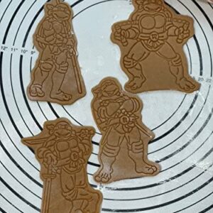 Set of 4 Ninja Turtle Raphael, Leonardo, Donatello & Michelangelo 6” Cookie Cutters and Molds Produced by 3D Kitchen Art