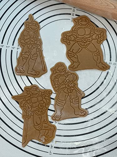 Set of 4 Ninja Turtle Raphael, Leonardo, Donatello & Michelangelo 6” Cookie Cutters and Molds Produced by 3D Kitchen Art