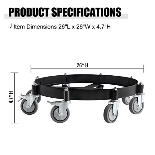 Hasopy Heavy Duty Drum Dolly 8 Swivel Caster Wheel 55 Gallon Steel Frame, Grease Drum Dolly with 2000 Lbs Capacity, Anti-Tipping for Workshops and Warehouses (8 Swivel Caster Wheel)