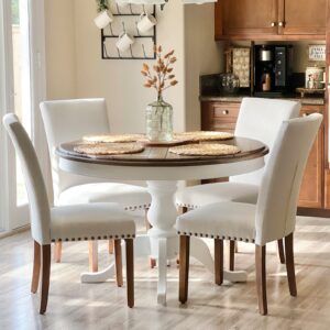 colamy upholstered parsons dining chairs set of 4, fabric dining room kitchen side chair with nailhead trim and wood legs - beige