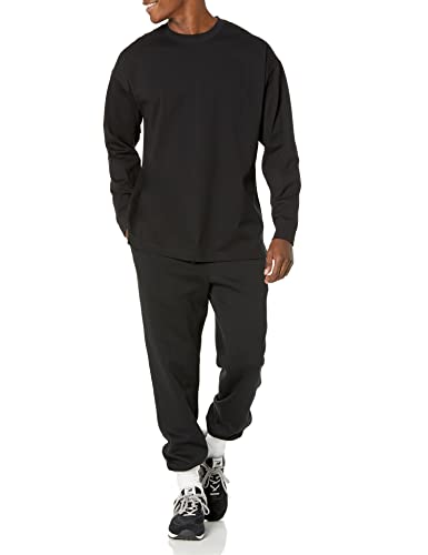 Amazon Essentials Men's 100% Organic Cotton Oversized-Fit Long-Sleeve T-Shirt, Black, Large