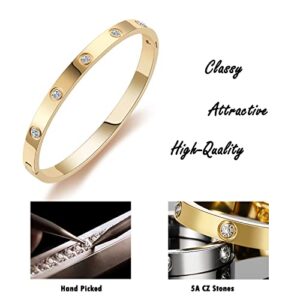 RIMRIVA Gold Bracelets for Women Love Bangle Friendship Bracelets with Stones Oval Jewelry Graduation Birthday Gifts for Mom Daughter Friend Sister Teen Girls Christmas Valentines Mothers Day Present