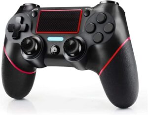 vidppluing wireless controller for ps4/pro/slim consoles, game remote controller with 6-axis motion sensor/audio function/charging cable-red