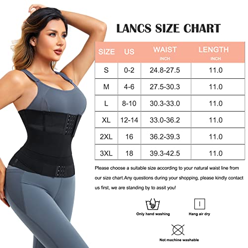LANCS 2 in 1 Waist Trainer for Women Lower Belly Fat Waist Cincher Corset Shapewear Waist Trimmer Postpartum Belly Wrap (Black, Large)