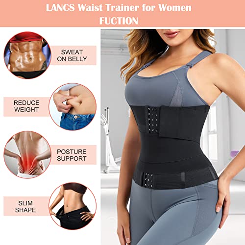 LANCS 2 in 1 Waist Trainer for Women Lower Belly Fat Waist Cincher Corset Shapewear Waist Trimmer Postpartum Belly Wrap (Black, Large)