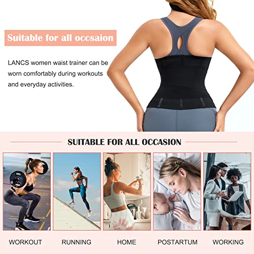 LANCS 2 in 1 Waist Trainer for Women Lower Belly Fat Waist Cincher Corset Shapewear Waist Trimmer Postpartum Belly Wrap (Black, Large)