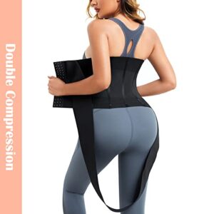 LANCS 2 in 1 Waist Trainer for Women Lower Belly Fat Waist Cincher Corset Shapewear Waist Trimmer Postpartum Belly Wrap (Black, Large)