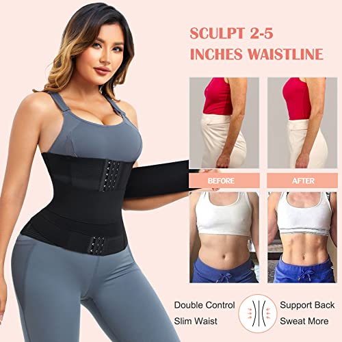 LANCS 2 in 1 Waist Trainer for Women Lower Belly Fat Waist Cincher Corset Shapewear Waist Trimmer Postpartum Belly Wrap (Black, Large)