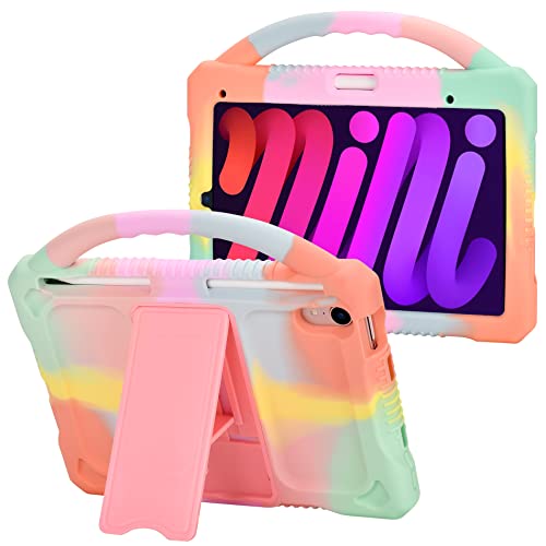 Adocham iPad Mini 6 Case for Kids Girls Boys 8.3 Inch 2021,Durable Shockproof Child Protective Cover iPad Mini 6th Generation Case with Handle Stand(Rainbow)