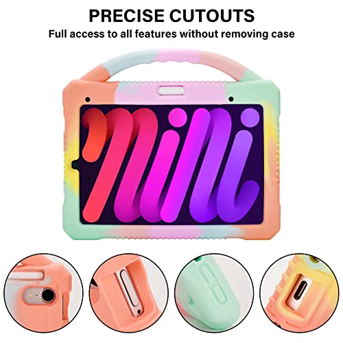 Adocham iPad Mini 6 Case for Kids Girls Boys 8.3 Inch 2021,Durable Shockproof Child Protective Cover iPad Mini 6th Generation Case with Handle Stand(Rainbow)