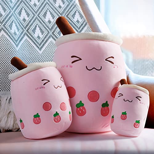 Cute Boba Stuffed Plush Kawaii Bubble Tea Plush Soft Pillow Cartoon Milk Tea Cup Pillow Food Plushie Hugging Plush Toys Christmas Birthday Gifts for Boys Girls Pink 9.5 inch