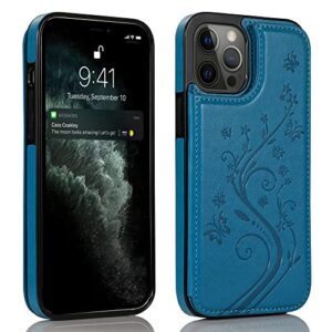 adirva for iphone 13 pro max wallet case for women - embossed butterfly design with card holder, kickstand and magnetic closure - tpu shockproof cover for iphone 13 pro max 6.7 inch (turquoise)