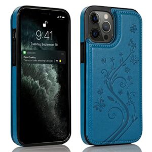 Adirva for iPhone 13 Pro Max Wallet Case for Women - Embossed Butterfly Design with Card Holder, Kickstand and Magnetic Closure - TPU Shockproof Cover for iPhone 13 Pro Max 6.7 Inch (Turquoise)